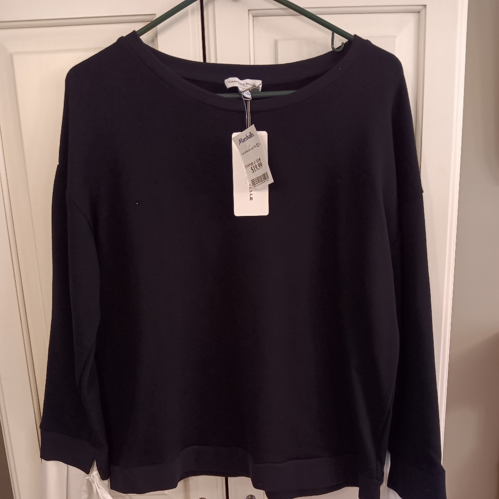 Womens  Sweatshirt Top with Illusion of Blouse Underneath Large